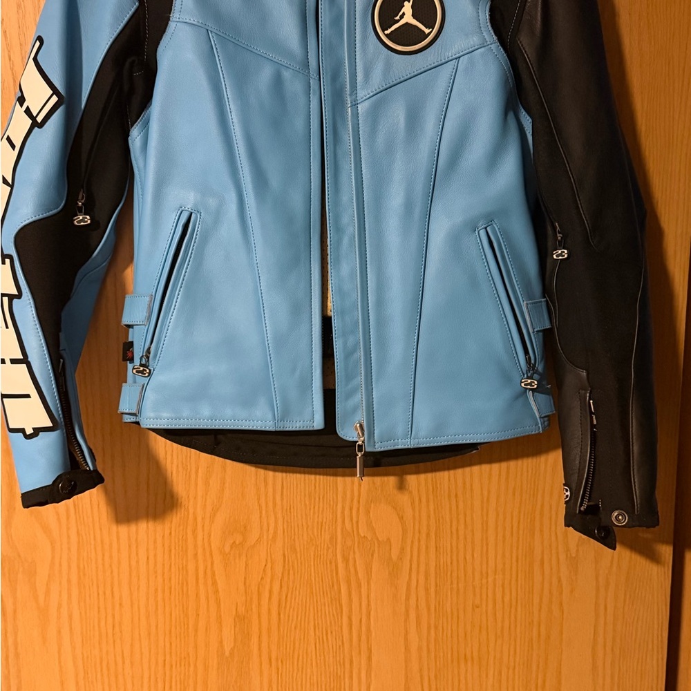 Jordan Light Blue and Black Leather Jacket- Riding XS